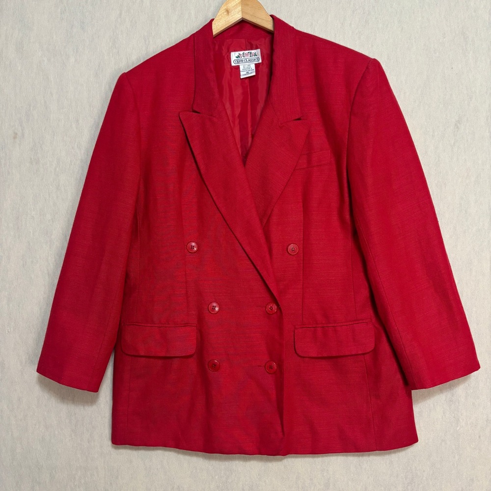 Club Classics Blazer Red Linen Blend Double Breasted Vintage 90s Professional 14